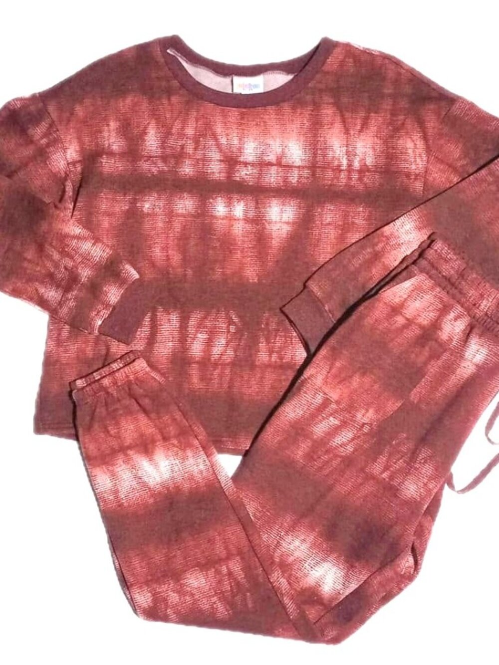 NEW M LuLaRoe Lulu Matching Set Sweatsuit Joggers Long Sleeve Pink Tie Dye Red